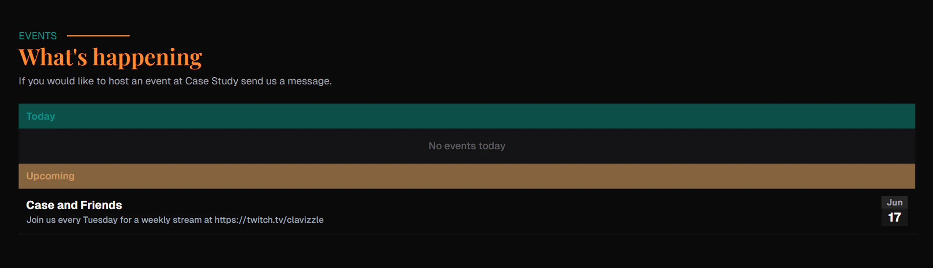 Case Study Coffee Lounge events section design