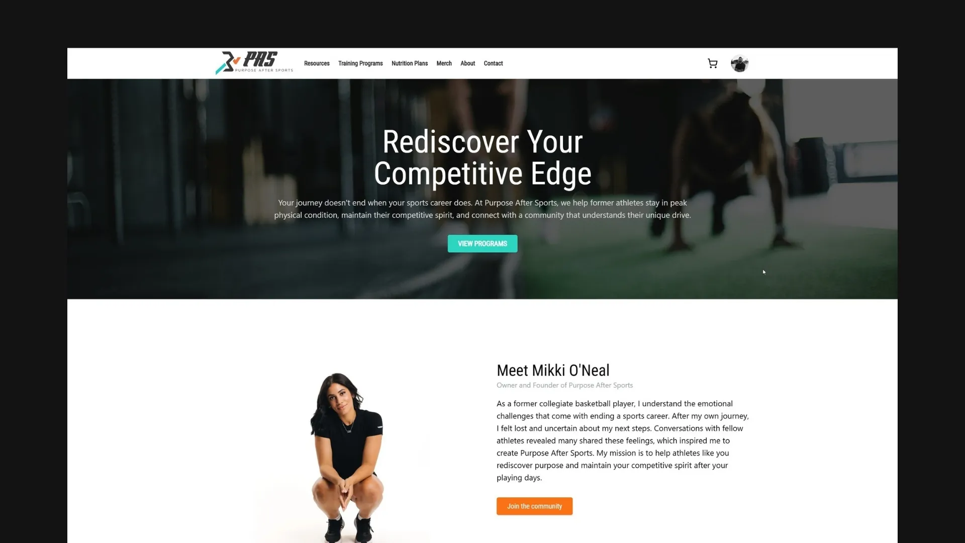 Purpose After Sports website screenshot